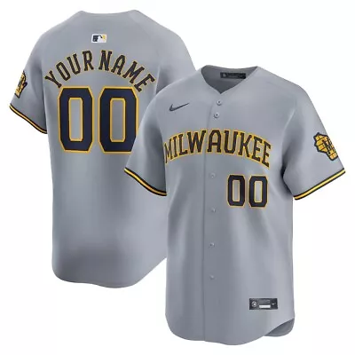 Milwaukee Brewers Away Limited Custom Jersey - Gray All Stitched MenWomenYouth • $49.99