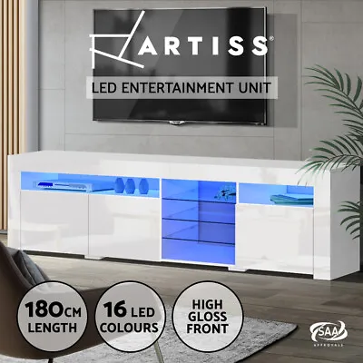 $211.95 • Buy Artiss TV Cabinet Entertainment Unit Stand RGB LED Gloss 3 Doors 180cm White