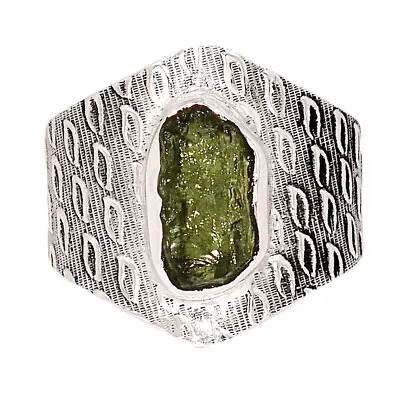 Natural Genuine Czech Moldavite 925 Sterling Silver Ring XS56 S.9 CR41930 • $18.99