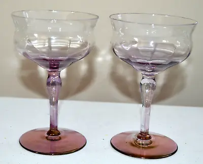 2 Lovely Vintage Cordial Glasses Champagne Amethyst Purple Lavender Stemware • $14.99