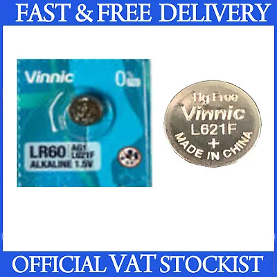 2 X Vinnic 364 LR60 Watch Battery AG1 L621F 1.5v Batteries LR60 164 621 LR60 • £1.99