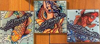 Ed Hardy By Christian Audigier Glass Coaster Beverage Koi Fish Mermaids Set Of 3 • $15