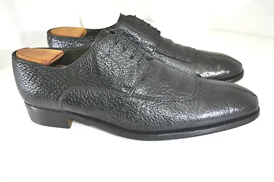 Moreschi $640 Italian Split Toe Blucher Oxfords Black Pebble Leather  Men 12 D • $129