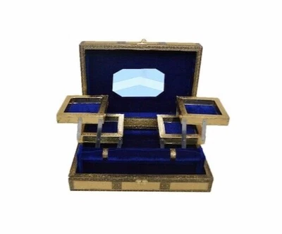 £19.99 • Buy Indian Rustic Gold Embossed Jewellery Box With Twilight Blue Interior Velvet
