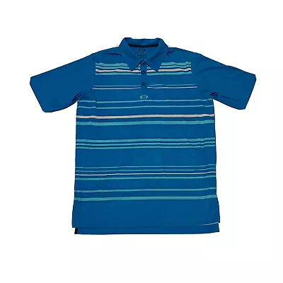 Oakley Polo Golf Shirt Men's Small Blue Short Sleeve Collared Striped Polyester • $4.99