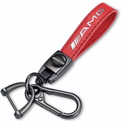(Red) Genuine Leather Mercedes AMG Keychain Quick Release Clasp Remote Fob Ring • $11.99