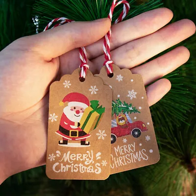 £1.19 • Buy 100Pcs New Christmas Halloween Thank You Kraft Paper Gift Tags Label+ Strings