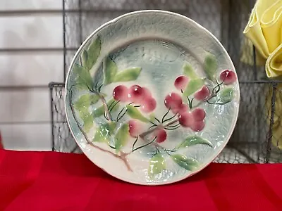 Vintage French St Clément Cherries Majolica Salad / Fruit Plate 8 3/8  MINT • $24