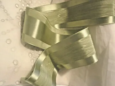 2  Satin Edge Moire' Ribbon - Made In Japan - Revers. - By The Yard - Sage Green • $5.50