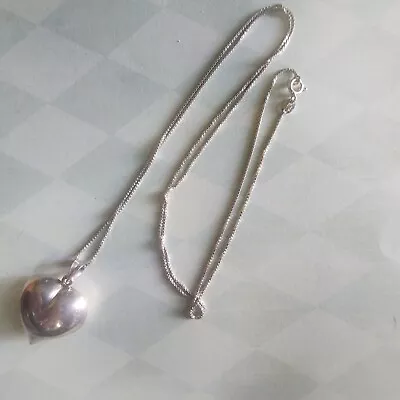 Vintage Sterling Silver Heart Pendant On Long Sterling Chain - Beautiful! • $19.99