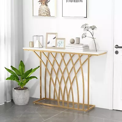 Modern Console Table 120CM Narrow Entryway Side Table W/ Faux Marble Tabletop • £68.95