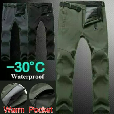 Mens Walking Thermal Fleece Lined Trousers Waterproof Fishing Hiking Bottoms UK • £17.89