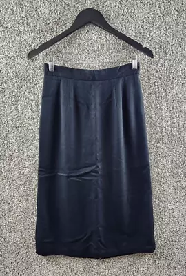 Vintage Black Midi Skirt 80's Style Career Skirt Button Slit Women's Size 6 • $15.99