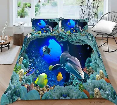 £43.19 • Buy Blue Sea Animal Dolphin 3D Printing Children's Bedding Duvet Cover