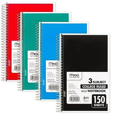 Mead Small Spiral Notebook 3-Subject College Ruled Paper 9-1/2 X 5-1/2 150 • $10.46