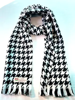 Men Women 100% CASHMERE SCARF Made In England Houndstooth Black/White • $8.99