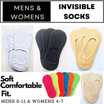 Mens Womens Invisible Trainer Socks Footsies No Shoe Show Liner Sock Ladies Thin • £4.29