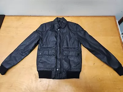 Men's H&M Small Black Waxed Cotton Button Down Zipper Bomber Jacket • $45