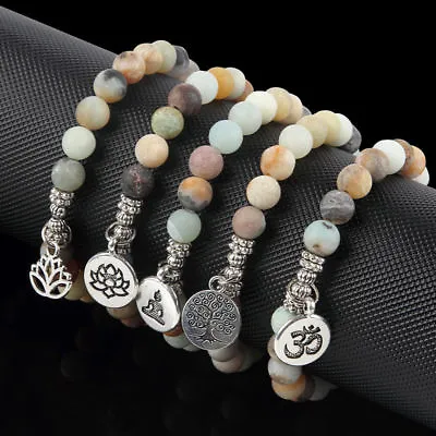 Women Men Matte Amazonite Stone Strand Bracelets Chakra Mala Bracelet OM Lotus • $2.53