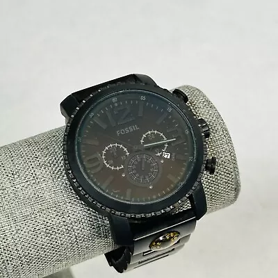 Fossil Gauge Watch Chronograph Black 50mm Date Compass Band New Battery • $39.95