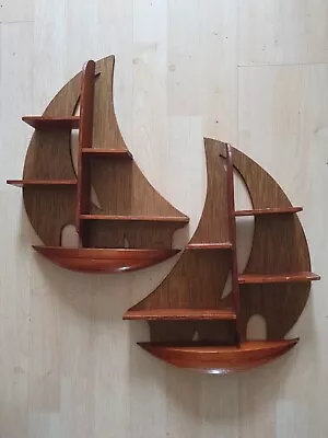Pair Teak Midcentury Wall Shelves Sailboat Forms • £65