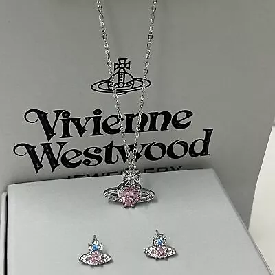 Vivienne Westwood Pink Saturn Necklace&Earrings Jewelry Set W/Gift Box Chritams • $30.99