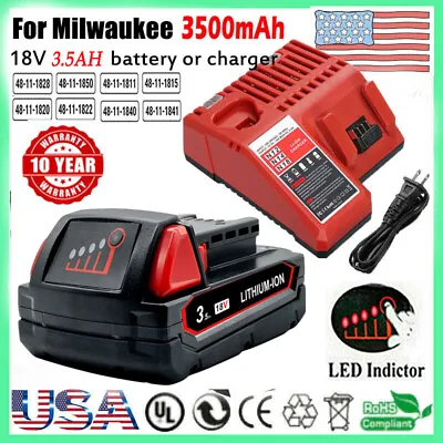 Battery/Charger For Milwaukee M18 Lithium 3.5Ah HD Extended Capacity 48-11-1890 • $72.19