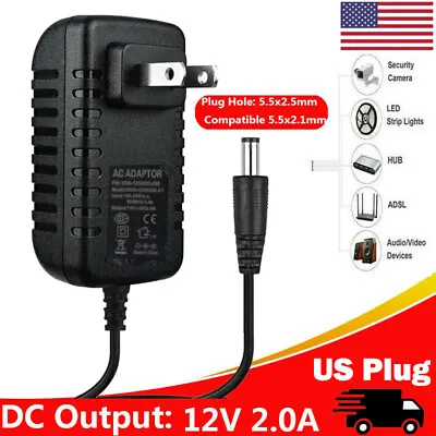 $4.74 • Buy 12V 2A US Power Supply Adapter Wall Charger LED Strip CCTV Camera 240V AC To DC