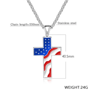 $2.99 • Buy American Flag Cross Pendant Necklace Stainless Steel Silver Chain Men Women