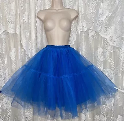 Vtg Look L Sapphire Blue Square Dance Full TULLE PETTICOAT Half SLIP Lingerie • $59.99