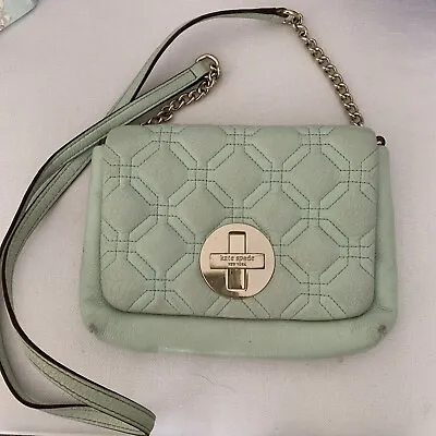 Kate Spade Mint Green Quilted Leather Crossbody Chain Shoulder Strap Handbag • $28.99