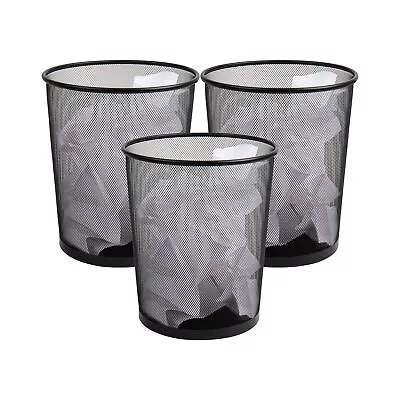 Set Of 3 Mesh Trash Can Waste Paper Basket Metal 11.5  X 11.5 X 13.75  Black • $35.99