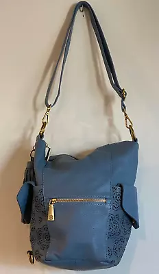 J.W. Hulme Leah Floral Perforated Leather Sling Handbag Blue NWT Spring Summer • $99
