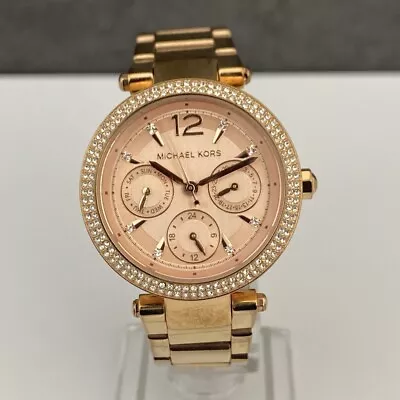 Michael Kors Womens Watch MK-6324 Mini Parker Gems Rose Gold S.Steel New Battery • £34.90