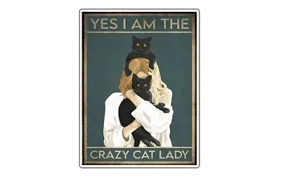 I AM THE CRAZY CAT LADY CATS Retro Metal Sign CAVE BATHROOM KITCHEN GIFT  A5 A4 • £5.49
