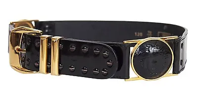 GIANNI VERSACE Vintage Medusa Head Belt Patent Leather Black Size EU 70 US 28 • $260