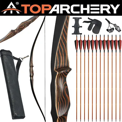 54 20-70lb Wooden Bow Traditional Archery Longbow Recurve Bow Hunting Target Set • $203.97