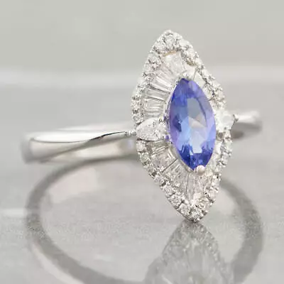 Marquise And Diamond Tanzanite Ring - 18ct Gold - Size O • $1858.81