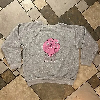 Champion Gray Vintage Sweatshirt Crewneck With Flamingoes For Some Reason USA L • $25