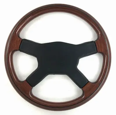 Genuine Raid Wooden Rim Black Leather 360mm 4 Spoke Steering Wheel. Retro 7D • $353.82