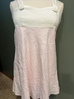 $20.30 • Buy Island Company Women’s Linen Dress Pink White Shift Sleeveless Size Large