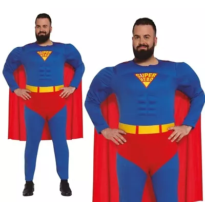 Mens Superhero Muscle Costume Fancy Dress Halloween Hero Cape Muscle Shirt UK • £21.89