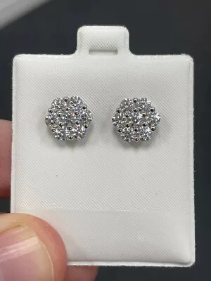 2 Ct Round Cut Moissanite Cluster Stud Earrings 14K White Gold Plated 925 Silver • $87.99