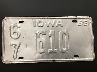 Vintage 1968 Iowa License Plate 67 610 No Piant Left On Tag • $5.84