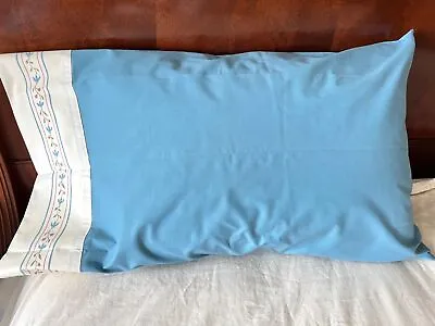 Vintage Laura Ashely Pillowcase Blue With Floral Trim Standard Size • £17.34