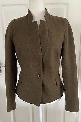 Zara Brown Tweed Elbow Patch Lambswool Blazer Jacket Size S • £29.99