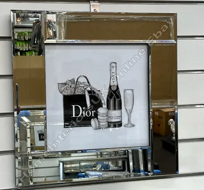£69.99 • Buy Black Handbag  Bottle Champagne Glass Liquid Art Crystals & Mirror Frame Picture
