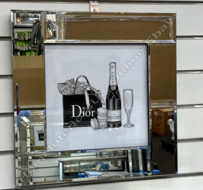 £69.99 • Buy Black Handbag  Bottle Champagne Glass Liquid Art Crystals & Mirror Frame Picture