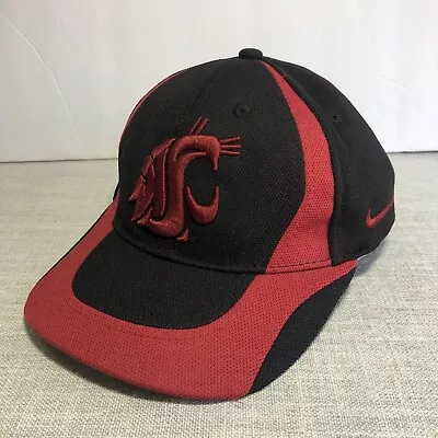 Nike Team WSU Washington State Cougars Black Red Logo Fitted Hat Size Approx 7 • $492.76