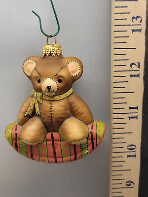 Teddy Bear Ornament Rocking Teddy Vaillancourt Folk Art Glass Retired Rare 307 • $55.96